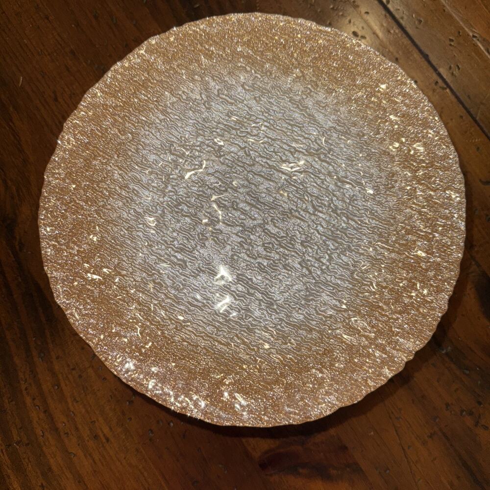 Gold & White Shimmery Pedestal Cake Stand With Gold Trim -8.25”